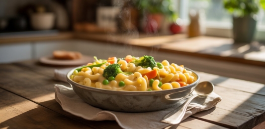 MACARRÃO COM QUEIJO E LEGUMES FÁCIL