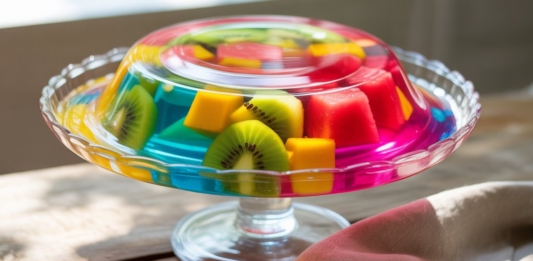 GELATINA COLORIDA COM MOUSSE DE NINHO